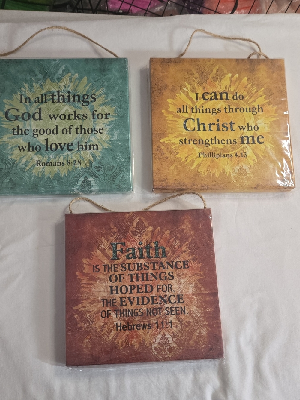Faith & Scripture Wall Plaque Trio - Green, Yellow, Brown